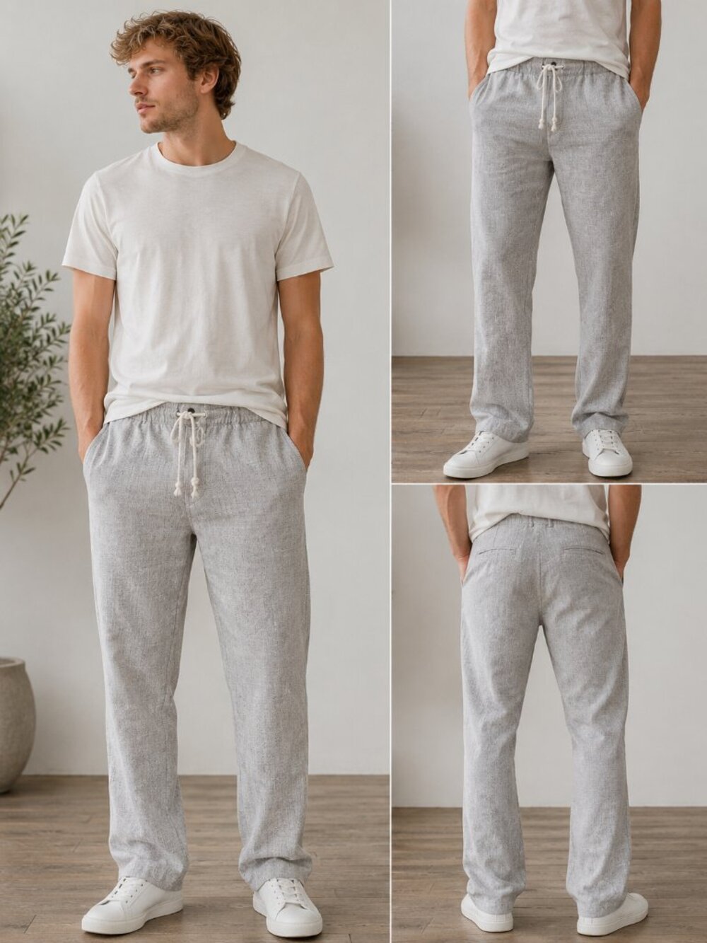 641 - Projek Raw Grey Cotton Linen Drawstring Pants sz 34